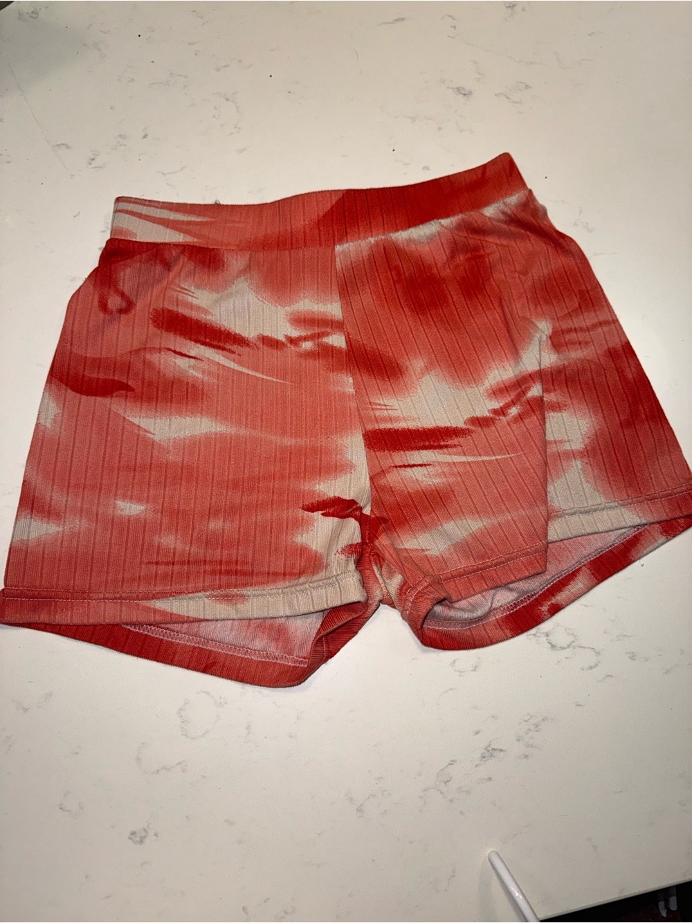Red Tie-Dye Ribbed Women’s Shorts